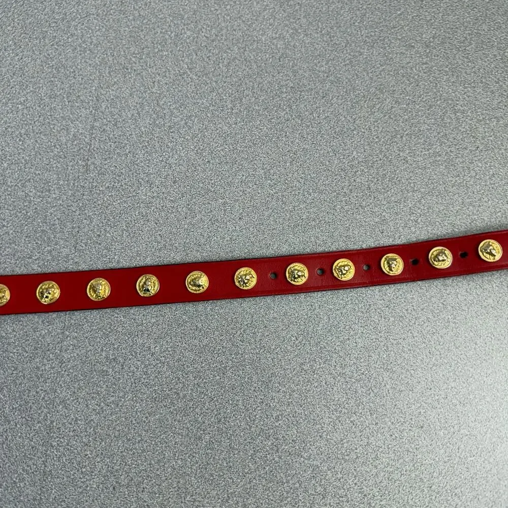 Anne Klein Lion Leather Belt Womens Red Gold Medallion 90s Metal 1" Animals - Picture 5 of 9